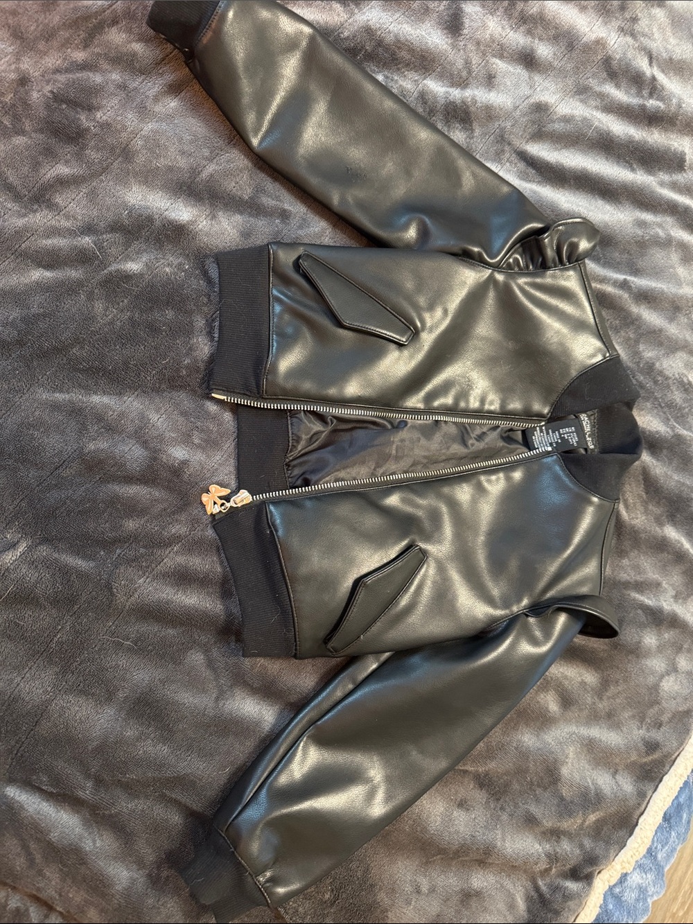 Rachel Zoe Black Faux Leather Bomber Jacket